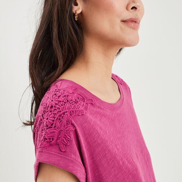 t shirt manches courtes effet macrame violet femme T-shirt manches courtes effet macramé violet femme