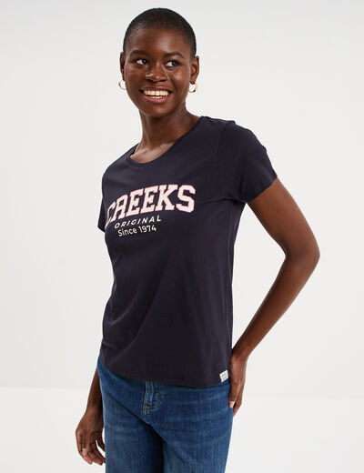 T-shirt col rond manches courtes bleu marine femme