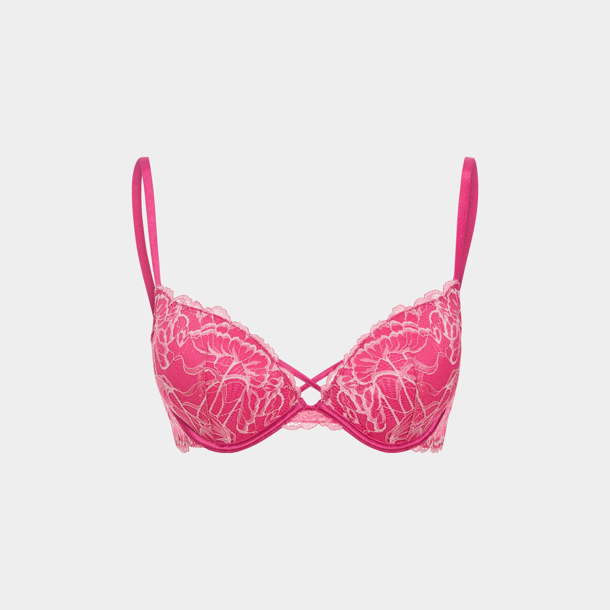 Soutien-gorge push-up padded &agrave; dentelle rose fushia femme