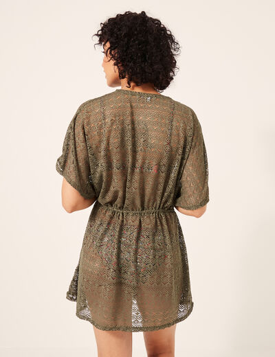 Robe de plage dentelle vert kaki femme