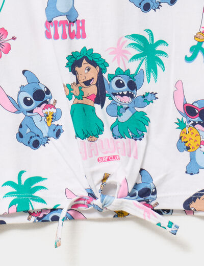 T-shirt noué manches courtes Stitch blanc fille