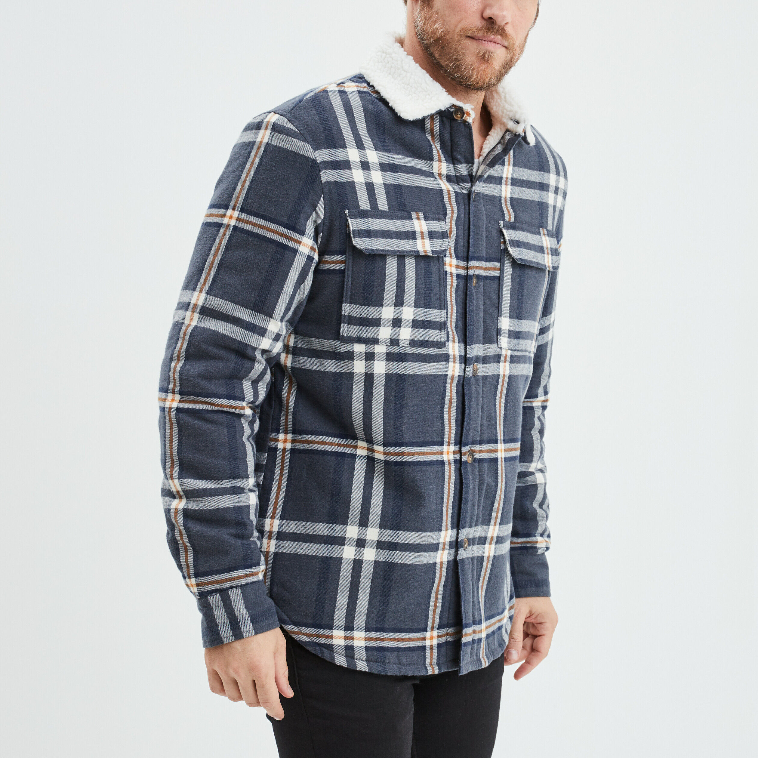 Surchemise à carreaux doublée sherpa bleu marine homme CREEKS