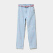 Jean mom brodé avec ceinture denim triple stone fille
