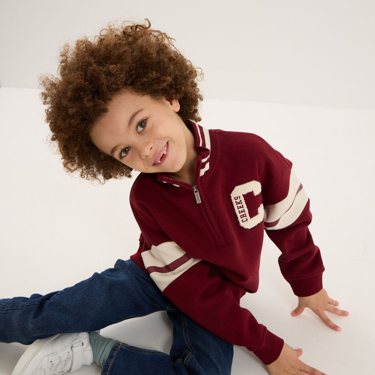 Sweat col camionneur oversize bordeaux gar&ccedil;on