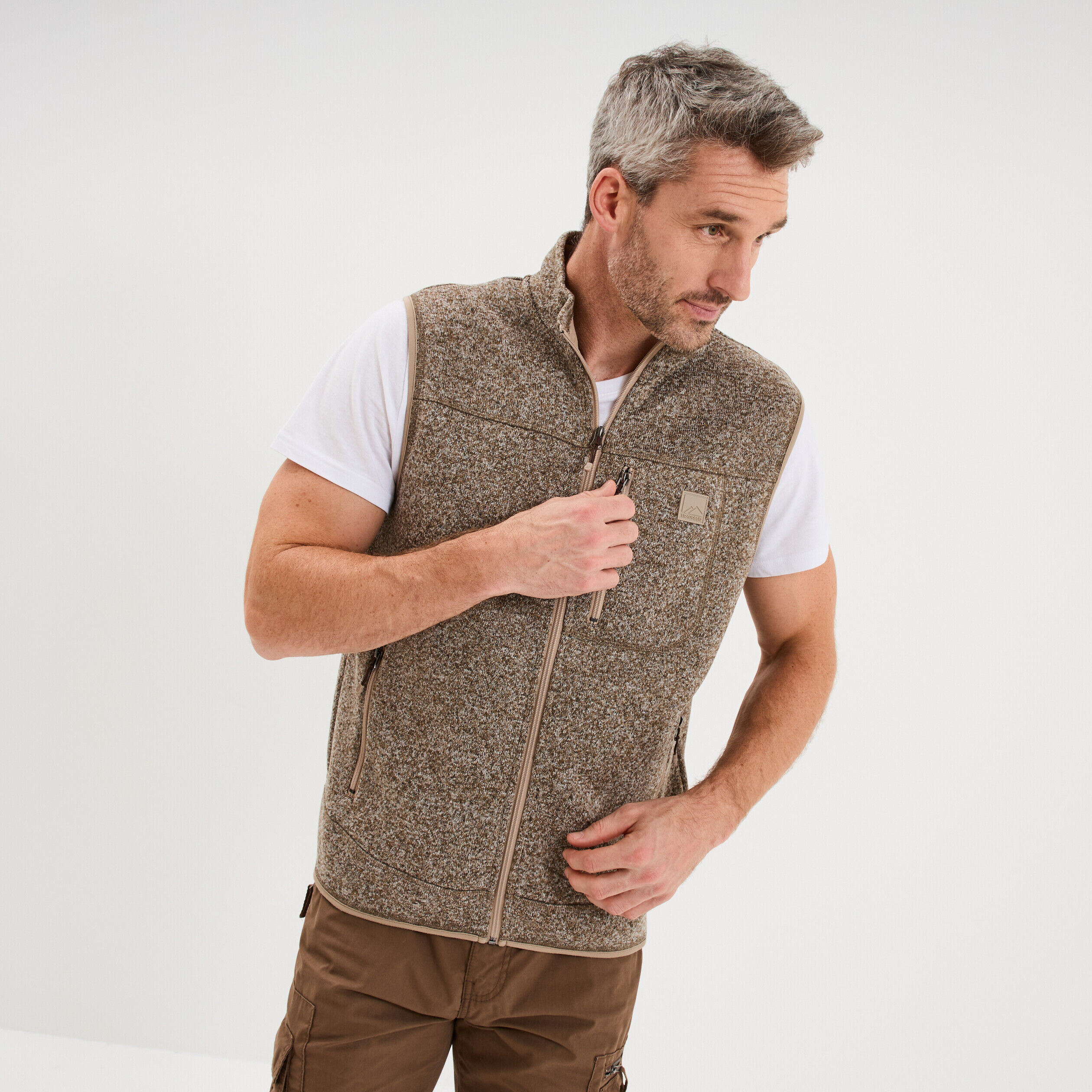 Gilet sans manches col montant marron homme TRAPPEUR