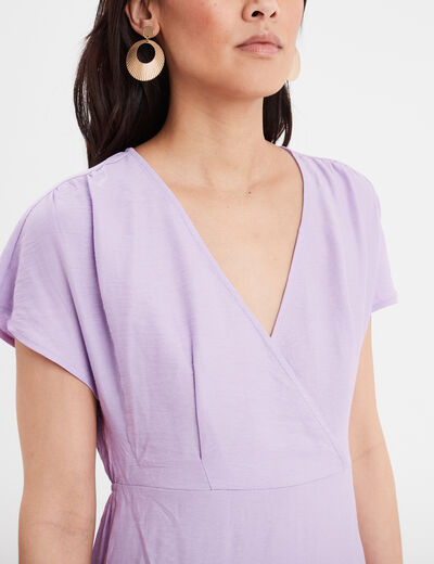Robe midi fendue avec col cache-coeur parme femme
