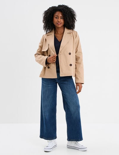 Pull col en V détails ajourés bleu foncé femme