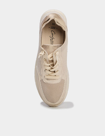Tennis basses &agrave; lacets pied large sable femme