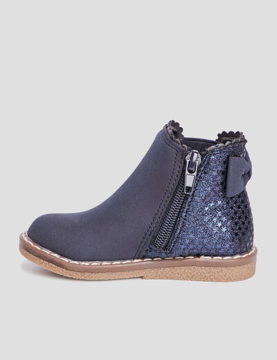 Bottines zippées avec noeud bleu bébé fille