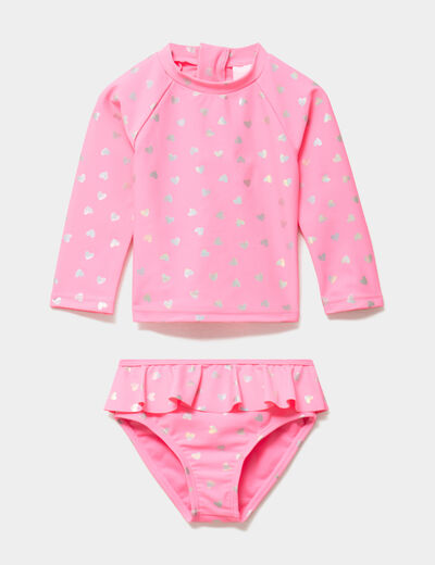 Ensemble de bain UV t-shirt et culotte rose fluo b&eacute;b&eacute; fille