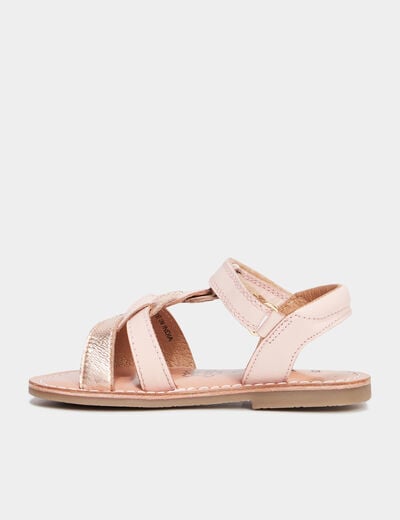 Sandales brides tressées en cuir Creeks rose fille