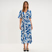 Robe longue col V taille &eacute;lastiqu&eacute;e bleu marine femme