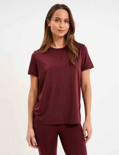 T-shirt de sport droit manches courtes violet fonc&eacute; femme