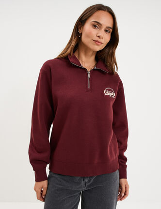 Sweat col camionneur zipp&eacute; violet fonc&eacute; femme