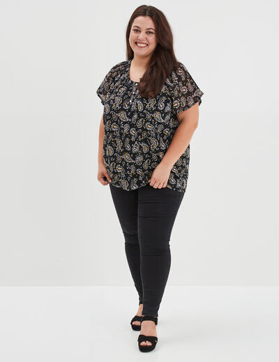 Blouse plumetis manches courtes noir femme grande taille