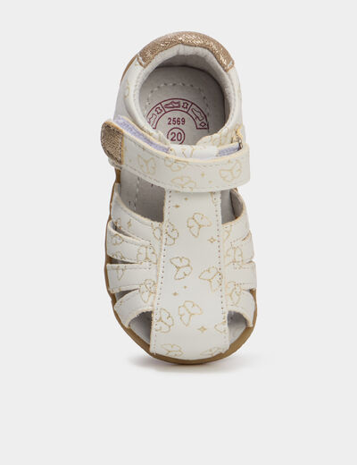 Sandales en cuir fermeture &agrave; scratchs blanc b&eacute;b&eacute; fille