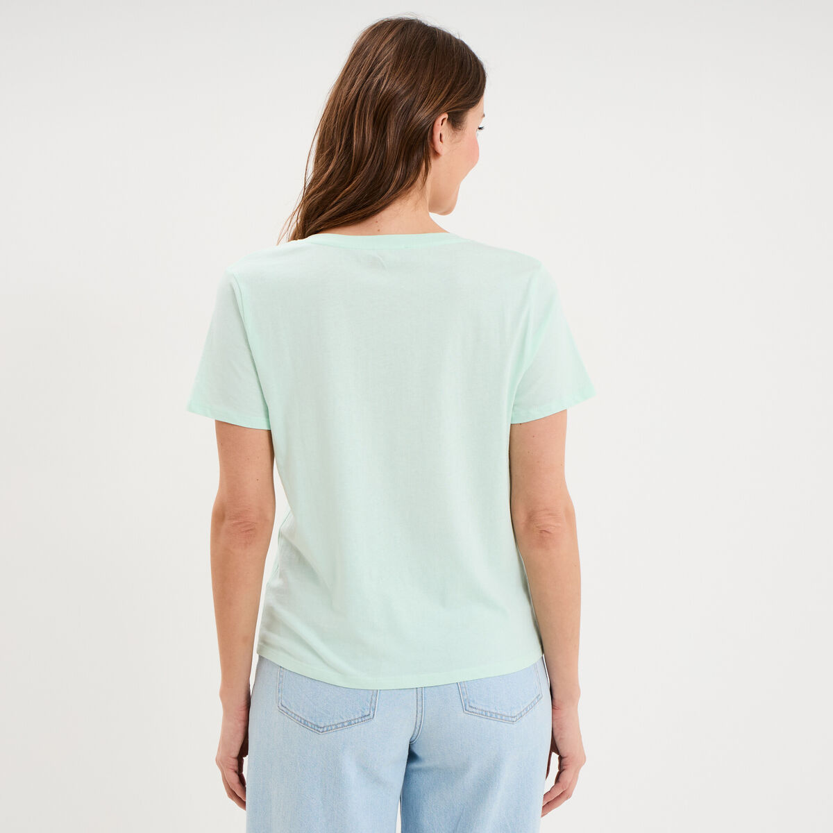 T-shirt manches courtes col en V coton vert clair femme