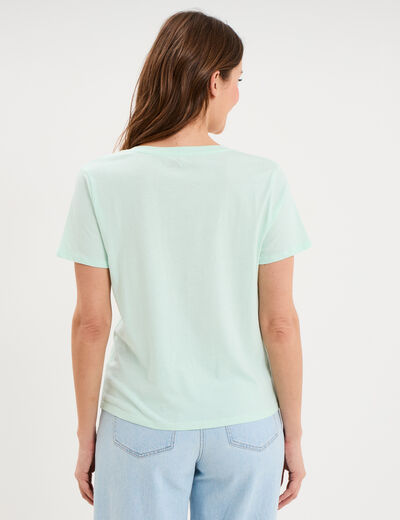 T-shirt manches courtes col en V coton vert clair femme