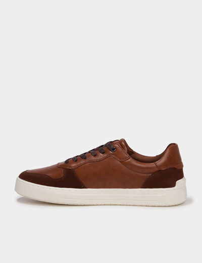 Baskets &agrave; lacets bi-mati&egrave;res marron homme