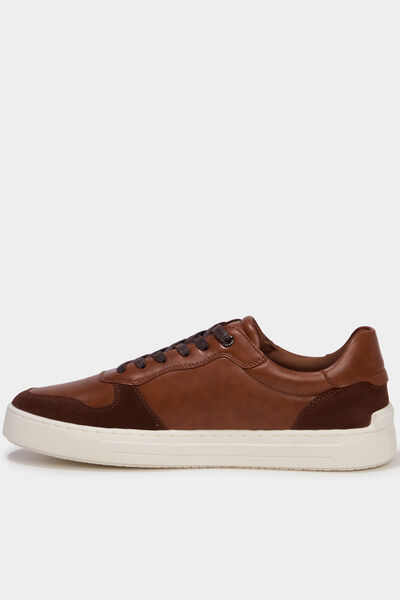 Baskets &agrave; lacets bi-mati&egrave;res marron homme