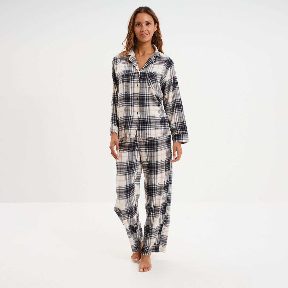 Ensemble pyjama chemise pantalon coton blanc femme