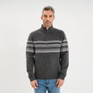 Pull camionneur jacquard manches longues gris fonc&eacute; homme
