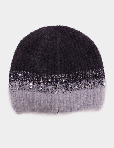 Bonnet avec sequins noir femme