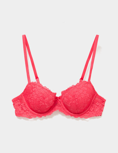 Soutien-gorge corbeille en dentelle rouge corail femme