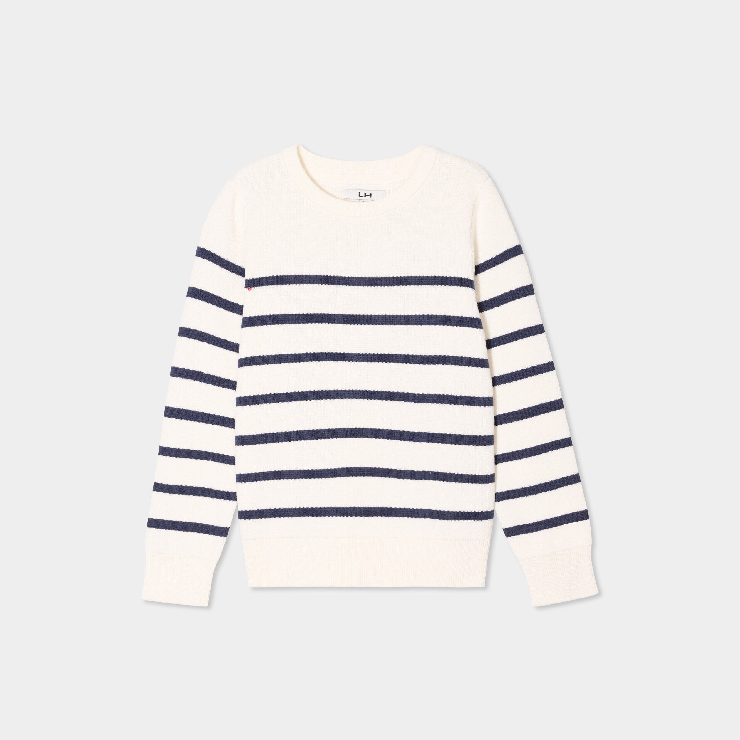Pull col rond manches longues coton ecru garçon LH
