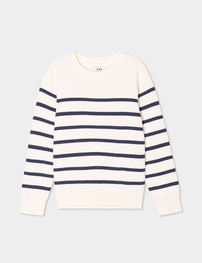 Pull col rond manches longues coton ecru garçon