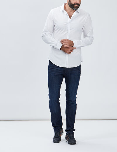 Chemise effet stretch manches longues blanc homme