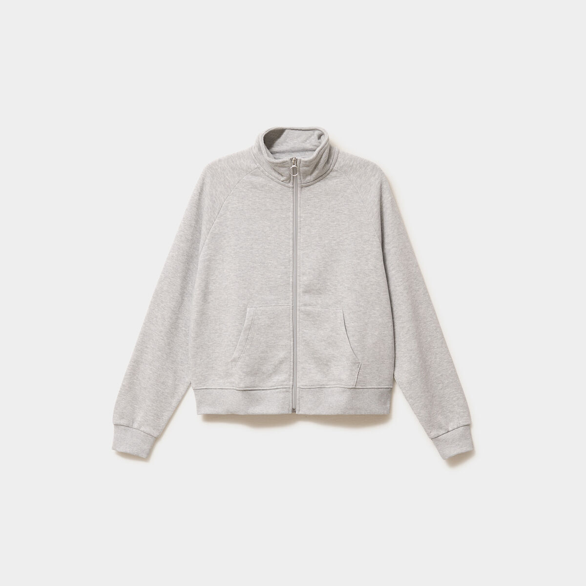 Sweat zipp&eacute; molleton col montant gris clair femme