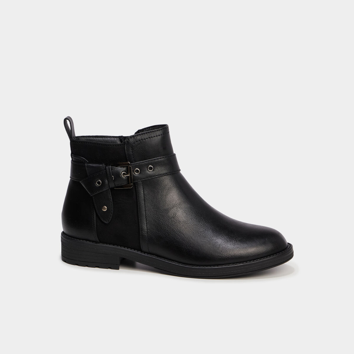 Bottines avec boucles et talons 2 cm noir femme