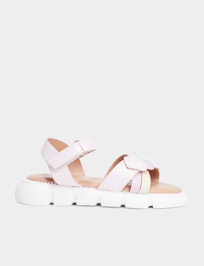 Sandales avec coeurs et paillettes rose fille