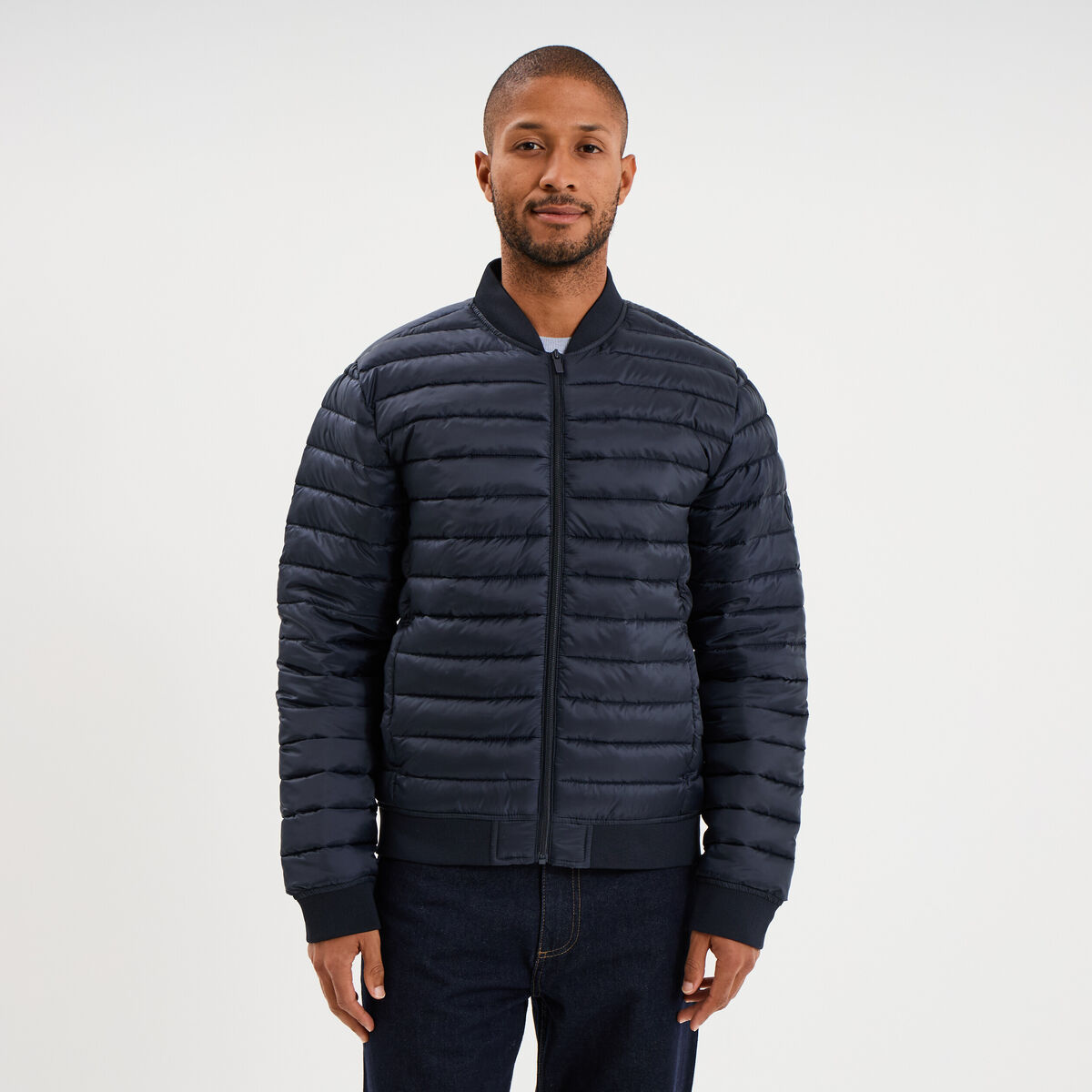 Doudoune l&eacute;g&egrave;re d&eacute;perlante col teddy bleu marine homme
