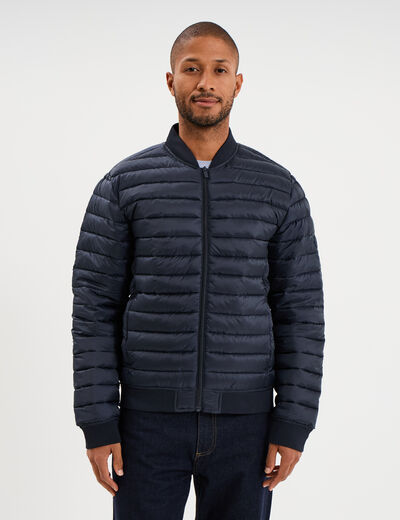 Doudoune l&eacute;g&egrave;re d&eacute;perlante col teddy bleu marine homme