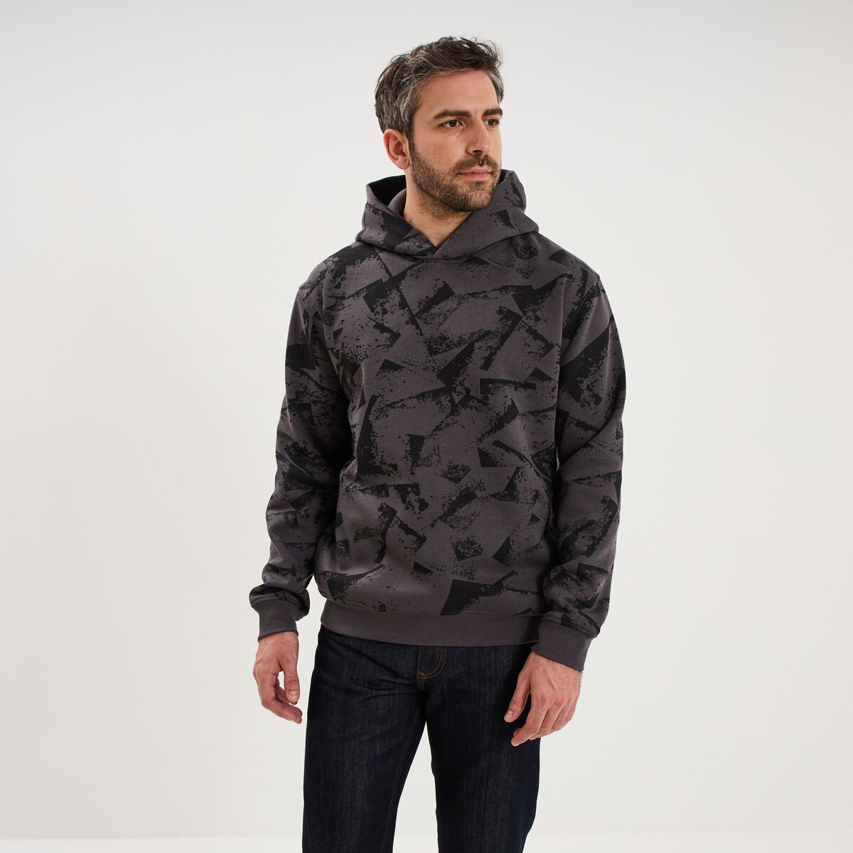 Sweat hoodie &agrave; capuche molleton gris homme