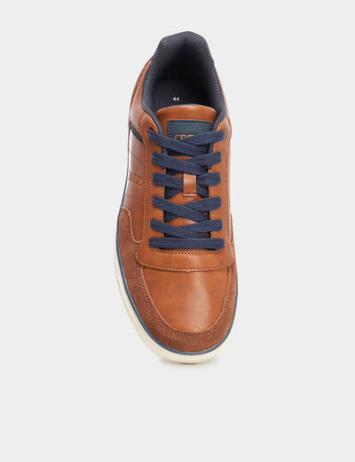 Tennis basses &agrave; lacets marron homme
