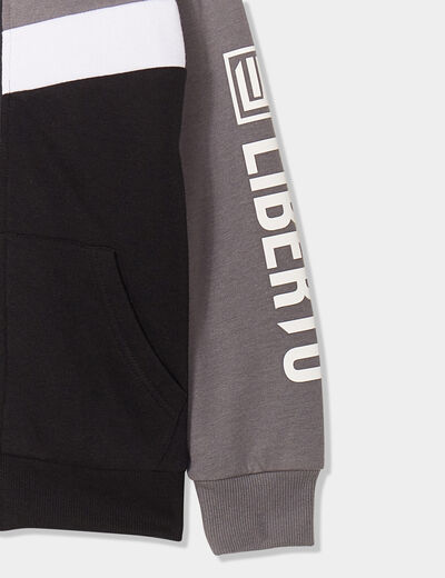 Sweat zippé à capuche fourrée Liberto noir garçon