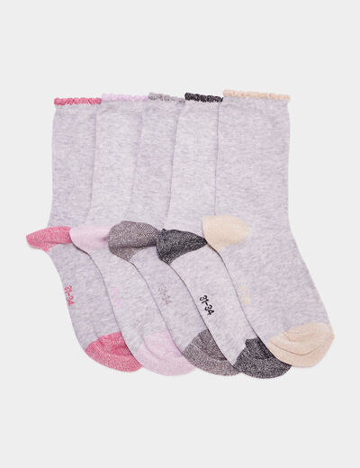 Lot 5 paires chaussettes à bord vague gris fille