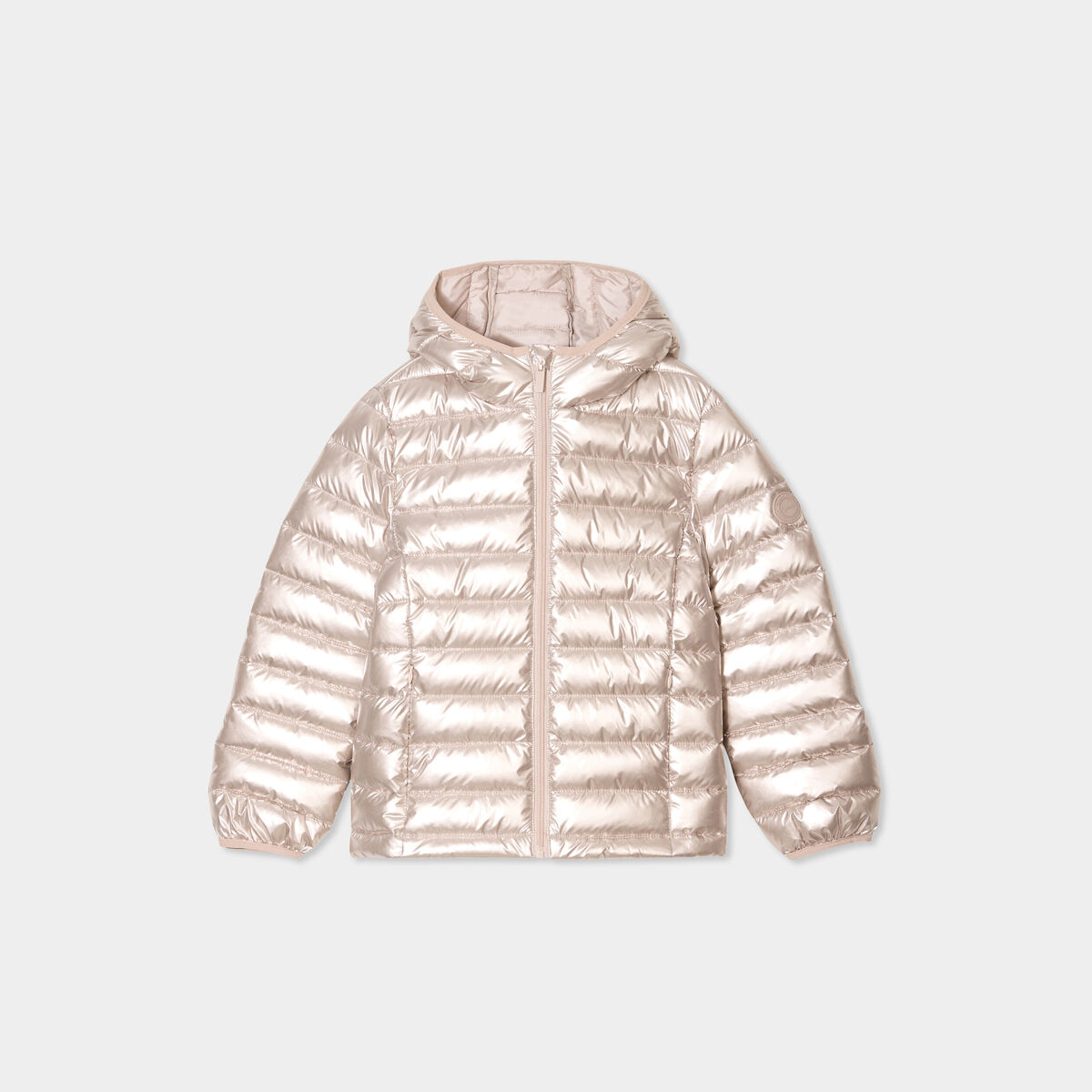 Doudoune légère zippée à capuche couleur argent fille