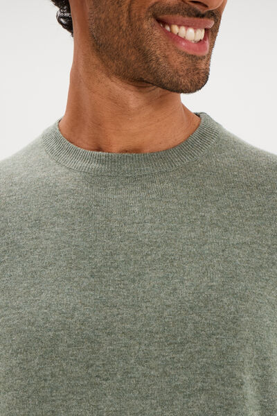 Pull col rond manches longues vert kaki homme