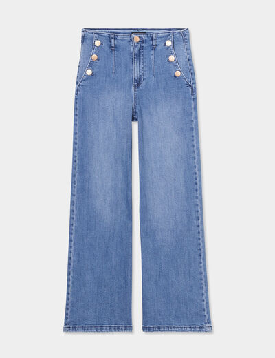 Jeans flare 7/8ème taille haute coton denim triple stone femme