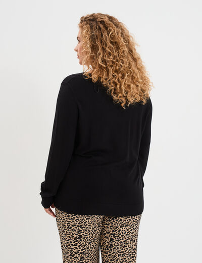 Pull fin col en V manches longues noir femme grande taille