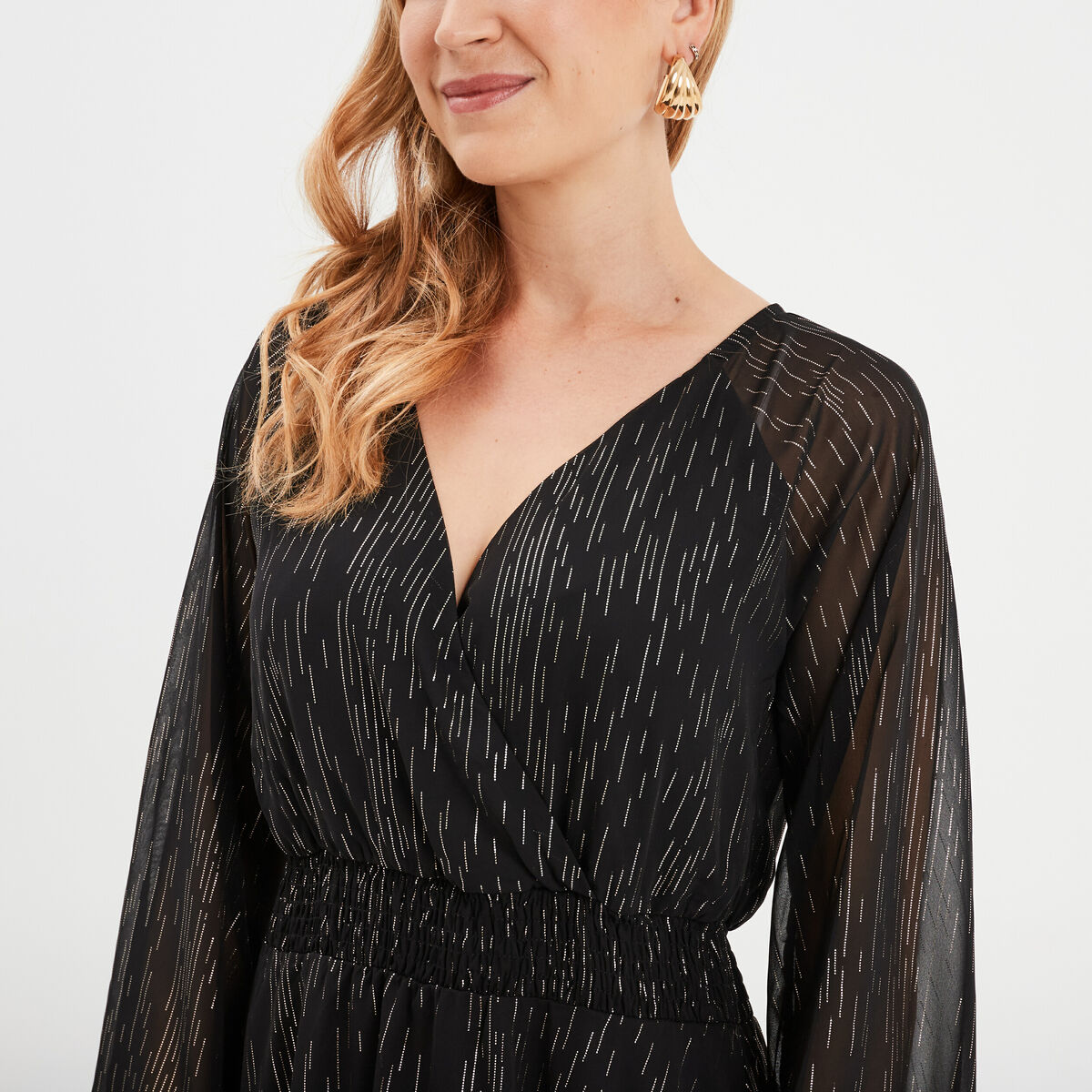 Robe longue évasée asymétrique noir femme