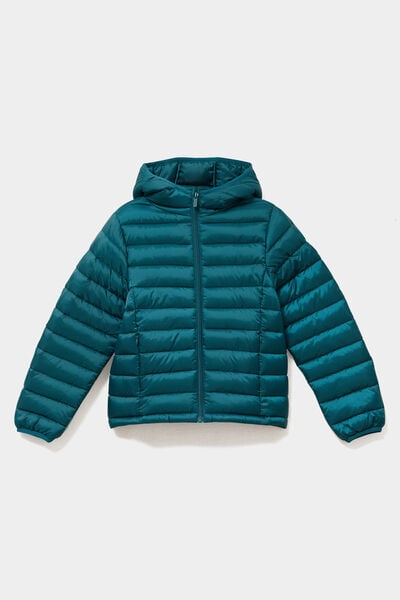 Doudoune l&eacute;g&egrave;re &agrave; capuche imperm&eacute;able vert fonc&eacute; fille