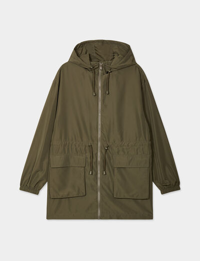 Coupe-vent à capuche imperméable vert kaki femme