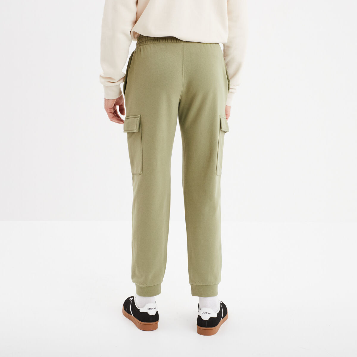 Pantalon jogging cargo poches latérales vert kaki homme