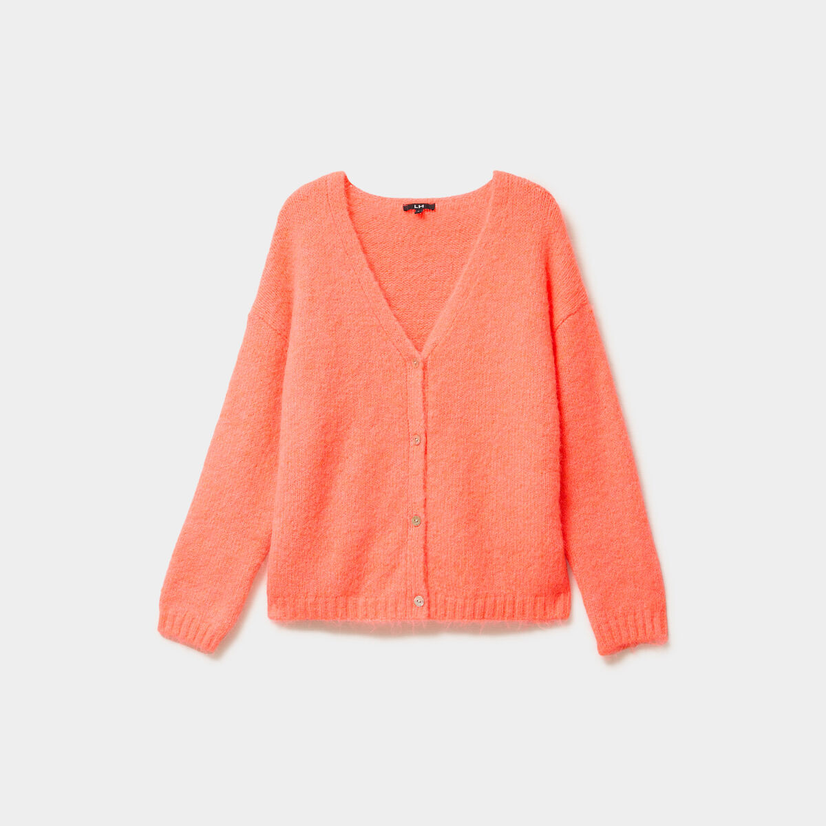 Gilet col en V manches longues rose fluo femme