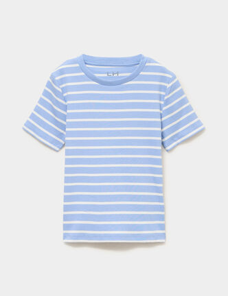 T-shirt marini&egrave;re manches courtes bleu pastel fille